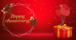 Happy-Anniversary-A-red-background-with-balloons-and-gift-describe-Anniversary-look